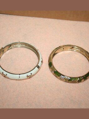 Vintage JTF Hinged Bangle Bamboo Bracelet Enamel Rhinestone COSTUMN - LOT#4